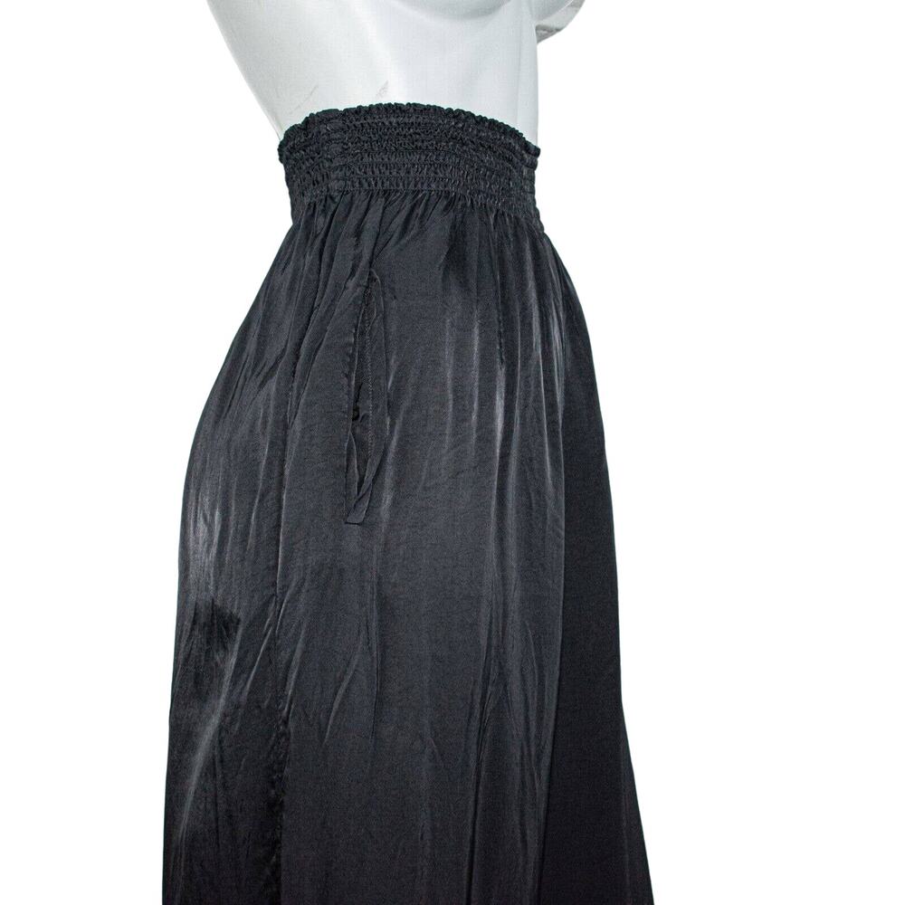 Forte Forte Black Satin Wide Leg Cropped Pants Smocked Waist Italy - Picture 9 of 11